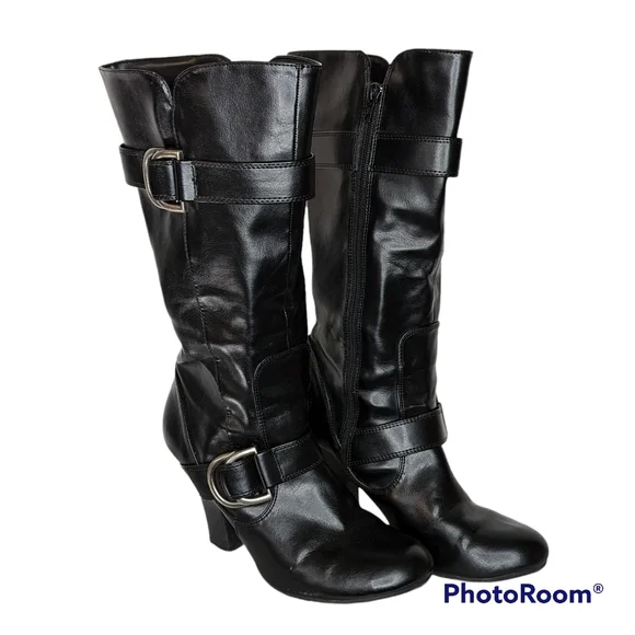 American Eagle Outfitters Boots Womens Sz 8.5 Black Faux Leather Silver Buckles - Picture 3 of 16